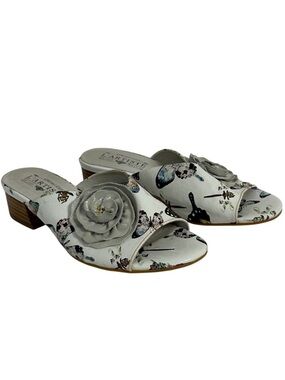 L'Artiste By Spring Step Isittora White Slides Floral Artsy Sandals Cottage Boho